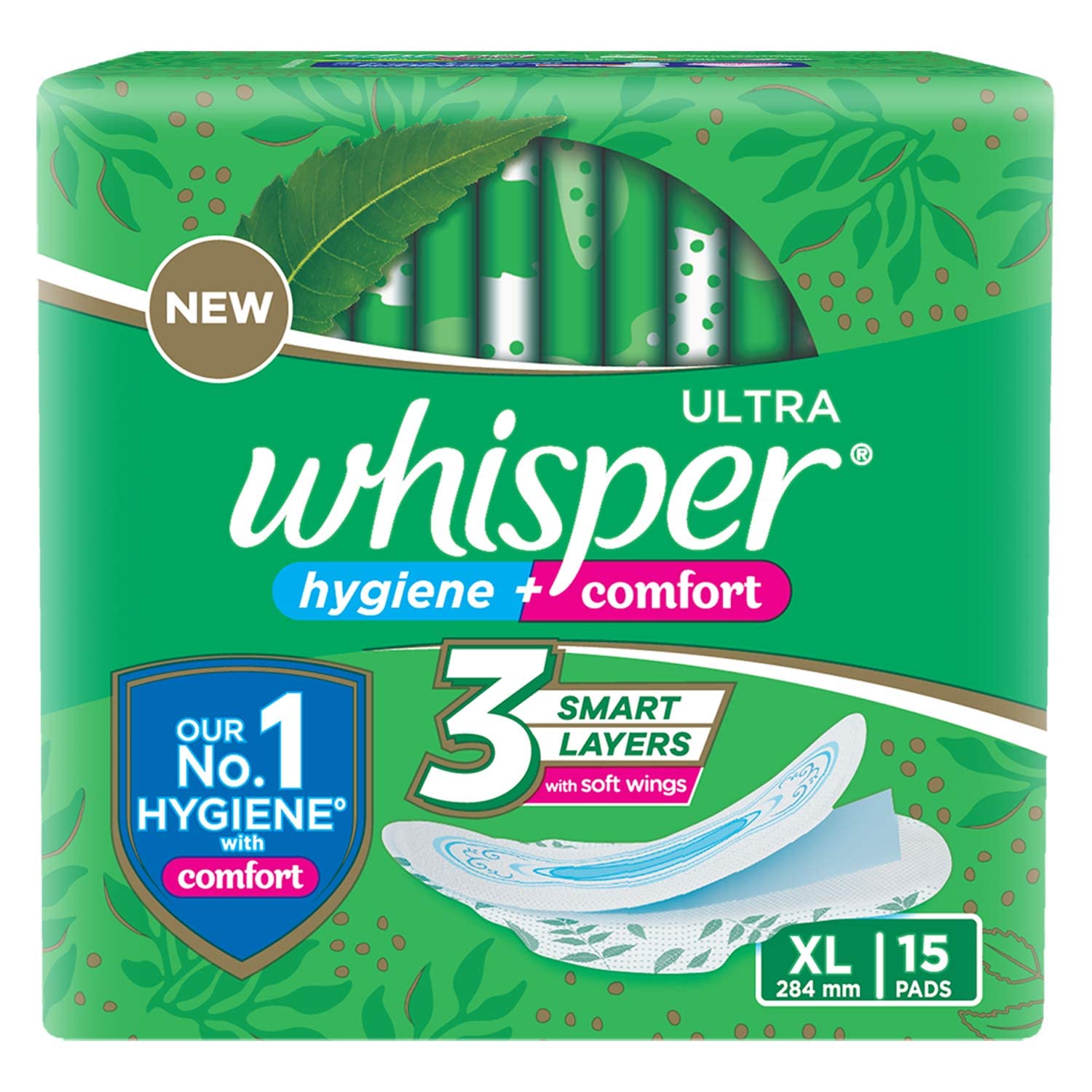 Whisper Ultra Hygiene+Comfort Sanitary Pads – XL, 15 Pads